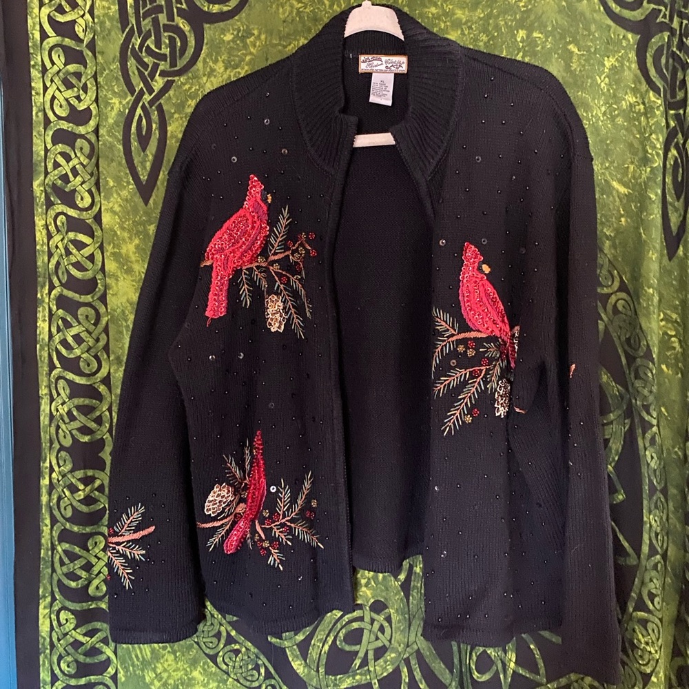 Black zip up Sweater with Cardinals